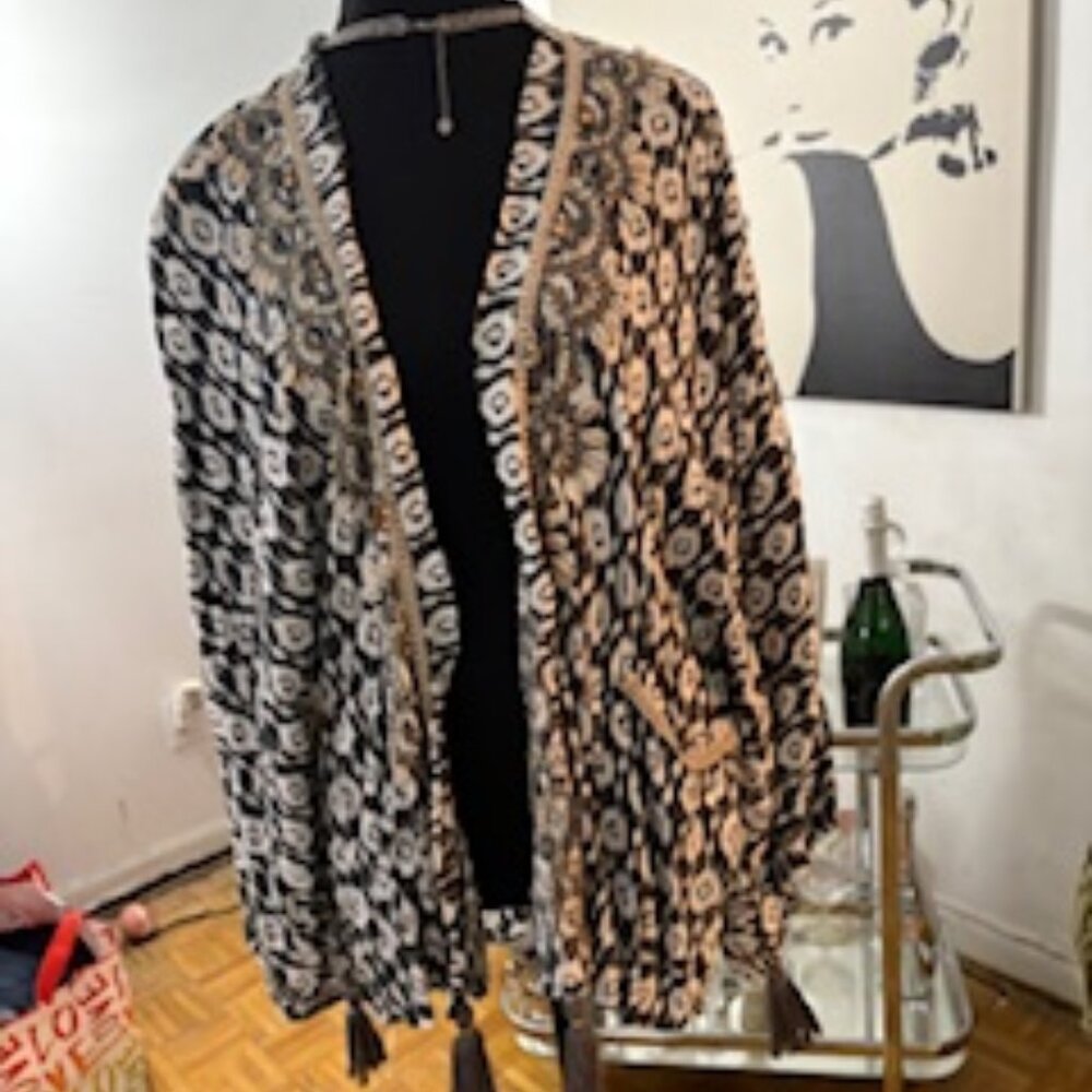 Black and white beaded draped kimono